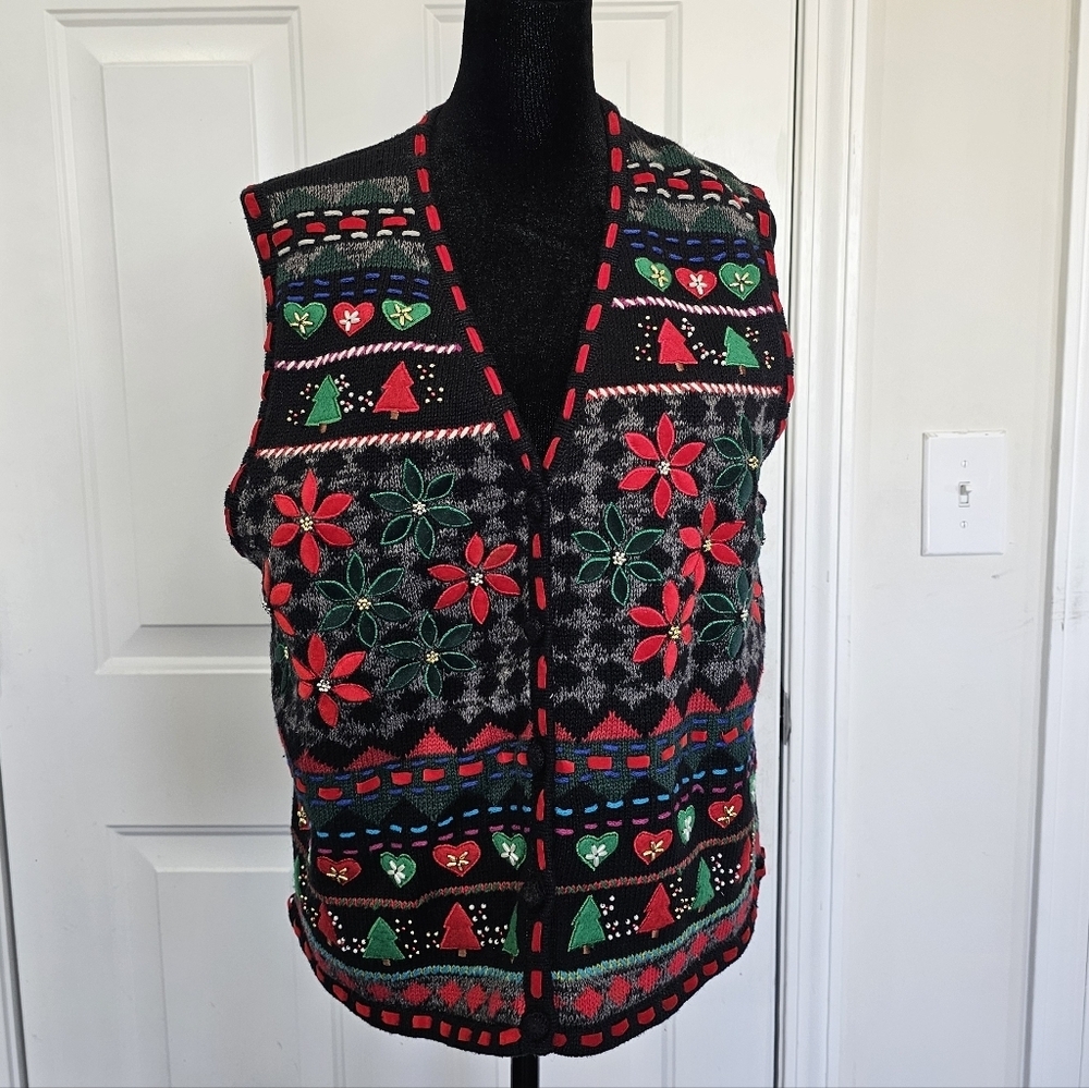 Designers Studio Originals Festive Embroidered Holiday Vest Large{Bx20}